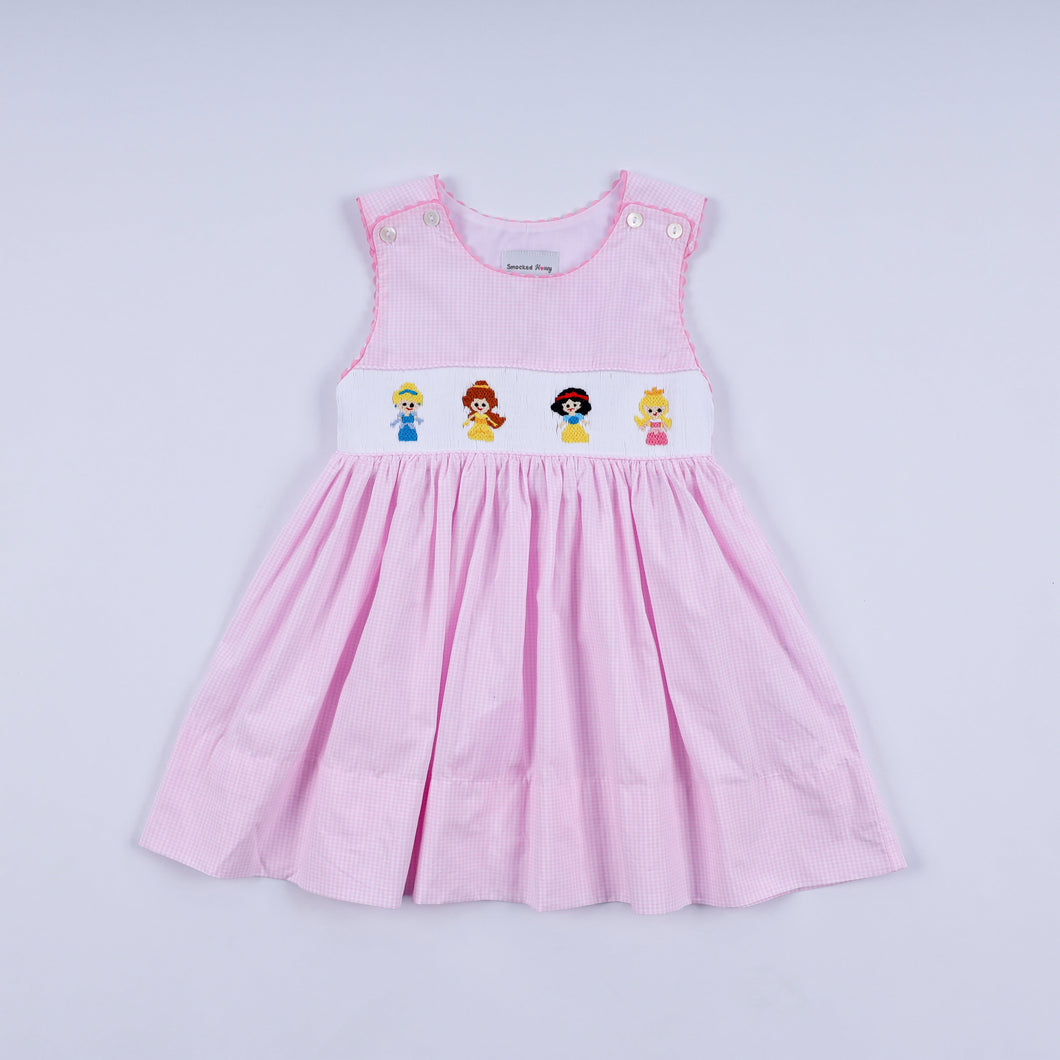 Pink princess hand smocked plaid dress - ARIA KIDS