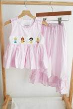 Pink princess hand smocked plaid ruffle pants set - ARIA KIDS