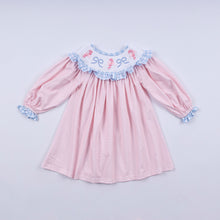 Pink candy cane bow hand smocked ruffle dress - ARIA KIDS