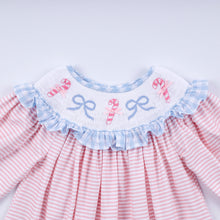 Pink candy cane bow hand smocked ruffle dress - ARIA KIDS