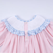 Pink candy cane bow hand smocked ruffle dress - ARIA KIDS