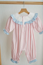 Pink candy cane bow hand smocked ruffle romper - ARIA KIDS