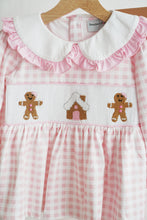 Pink gingerbread hand smocked gingham ruffle pants set - ARIA KIDS