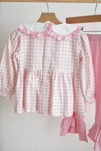 Pink gingerbread hand smocked gingham ruffle pants set - ARIA KIDS