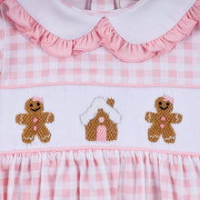 Pink gingerbread hand smocked gingham ruffle bubble - ARIA KIDS