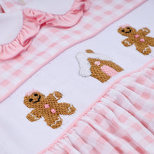 Pink gingerbread hand smocked gingham ruffle bubble - ARIA KIDS