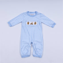 Blue gingerbread hand smocked gingham romper - ARIA KIDS