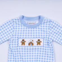 Blue gingerbread hand smocked gingham romper - ARIA KIDS