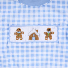 Blue gingerbread hand smocked gingham romper - ARIA KIDS
