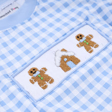 Blue gingerbread hand smocked gingham romper - ARIA KIDS