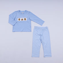 Blue gingerbread hand smocked gingham pants set - ARIA KIDS