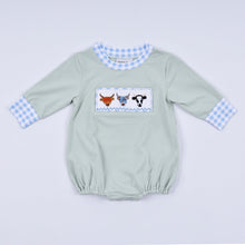 Sage cow hand smocked bubble - ARIA KIDS