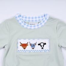 Sage cow hand smocked bubble - ARIA KIDS