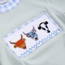 Sage cow hand smocked bubble - ARIA KIDS