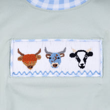 Sage cow hand smocked bubble - ARIA KIDS