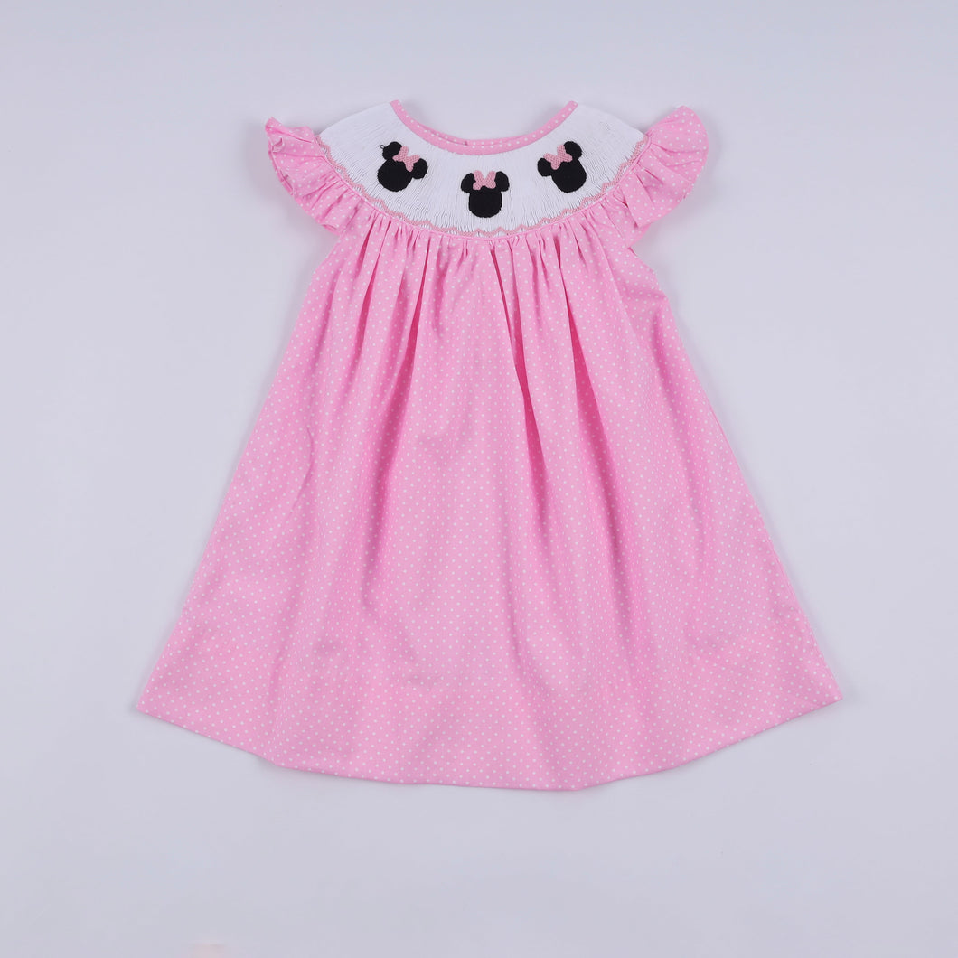 Pink character hand smocked dot ruffle dress - ARIA KIDS