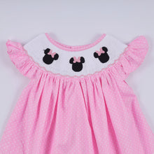 Pink character hand smocked dot ruffle dress - ARIA KIDS