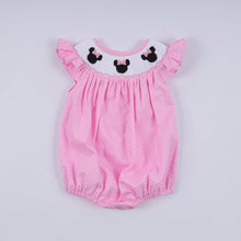 Pink character hand smocked dot ruffle bubble - ARIA KIDS