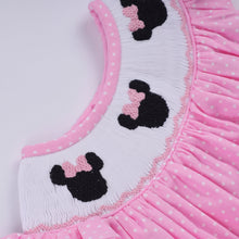 Pink character hand smocked dot ruffle bubble - ARIA KIDS