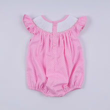 Pink character hand smocked dot ruffle bubble - ARIA KIDS