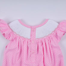 Pink character hand smocked dot ruffle bubble - ARIA KIDS