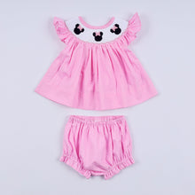 Pink character hand smocked dot ruffle bloomer set - ARIA KIDS