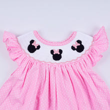 Pink character hand smocked dot ruffle bloomer set - ARIA KIDS