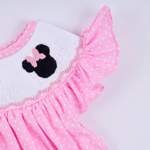 Pink character hand smocked dot ruffle bloomer set - ARIA KIDS