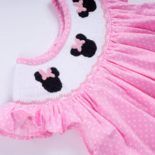 Pink character hand smocked dot ruffle bloomer set - ARIA KIDS