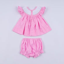 Pink character hand smocked dot ruffle bloomer set - ARIA KIDS