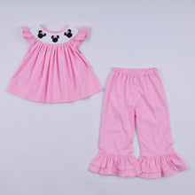 Pink character hand smocked dot ruffle pants set - ARIA KIDS