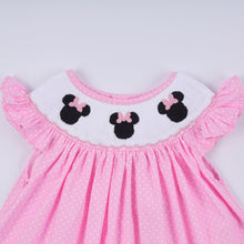 Pink character hand smocked dot ruffle pants set - ARIA KIDS