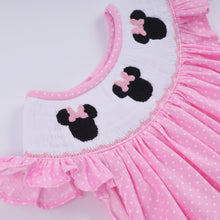 Pink character hand smocked dot ruffle pants set - ARIA KIDS