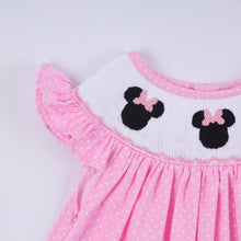 Pink character hand smocked dot ruffle pants set - ARIA KIDS