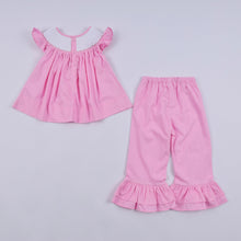 Pink character hand smocked dot ruffle pants set - ARIA KIDS