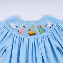 Blue nativity hand smocked dress - ARIA KIDS