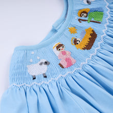 Blue nativity hand smocked dress - ARIA KIDS