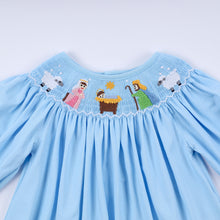 Blue nativity hand smocked ruffle pants set - ARIA KIDS