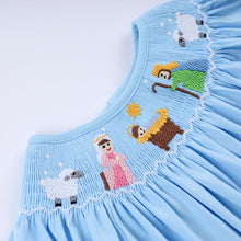 Blue nativity hand smocked ruffle pants set - ARIA KIDS