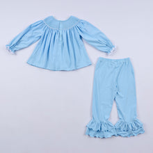 Blue nativity hand smocked ruffle pants set - ARIA KIDS