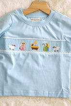 Blue nativity hand smocked pants set - ARIA KIDS