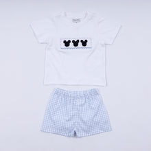Blue character hand smocked gingham shorts set - ARIA KIDS