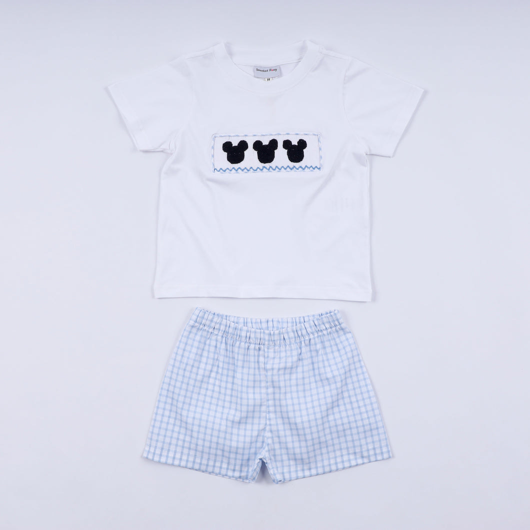 Blue character hand smocked gingham shorts set - ARIA KIDS