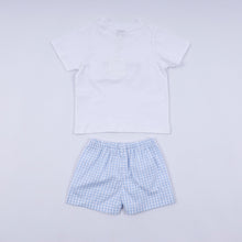 Blue character hand smocked gingham shorts set - ARIA KIDS