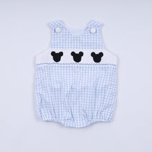 Blue character hand smocked gingham bubble - ARIA KIDS