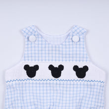 Blue character hand smocked gingham bubble - ARIA KIDS