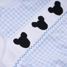 Blue character hand smocked gingham bubble - ARIA KIDS