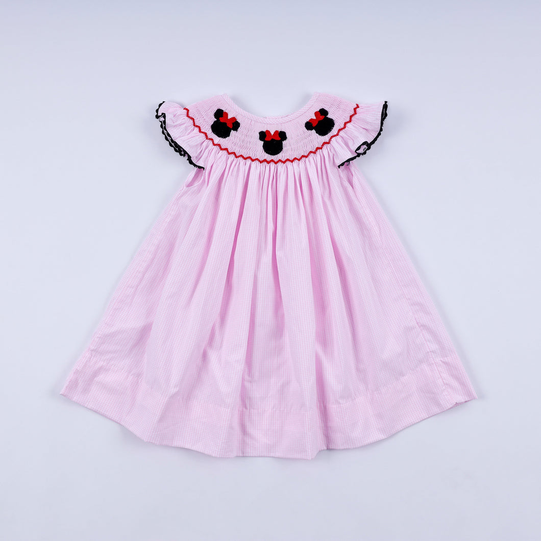 Red character hand smocked plaid ruffle dress - ARIA KIDS