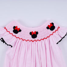 Red character hand smocked plaid ruffle bubble - ARIA KIDS