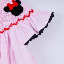 Red character hand smocked plaid ruffle bubble - ARIA KIDS